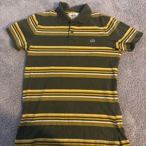Yellow and green striped short sleeve shirt